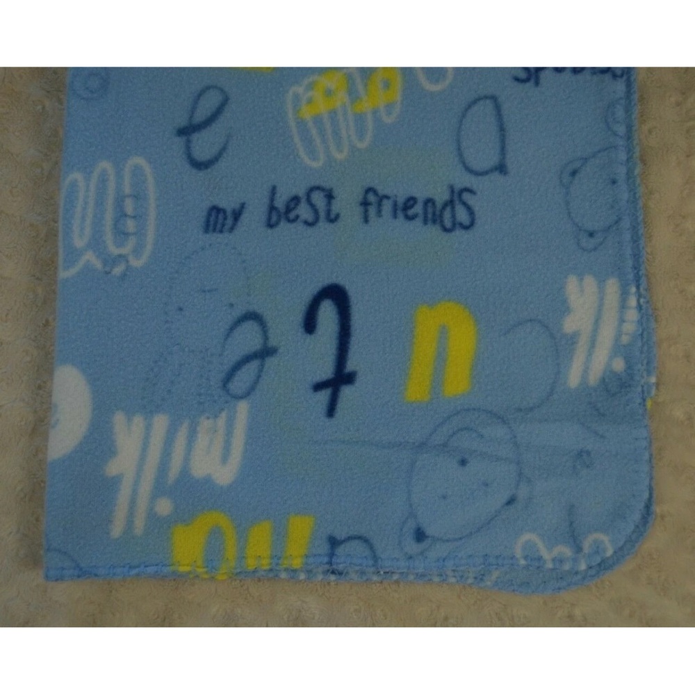 Max Grey Baby Blanket Blue Yellow White Teddy Bear Fleece Words Bunny Milk Happy